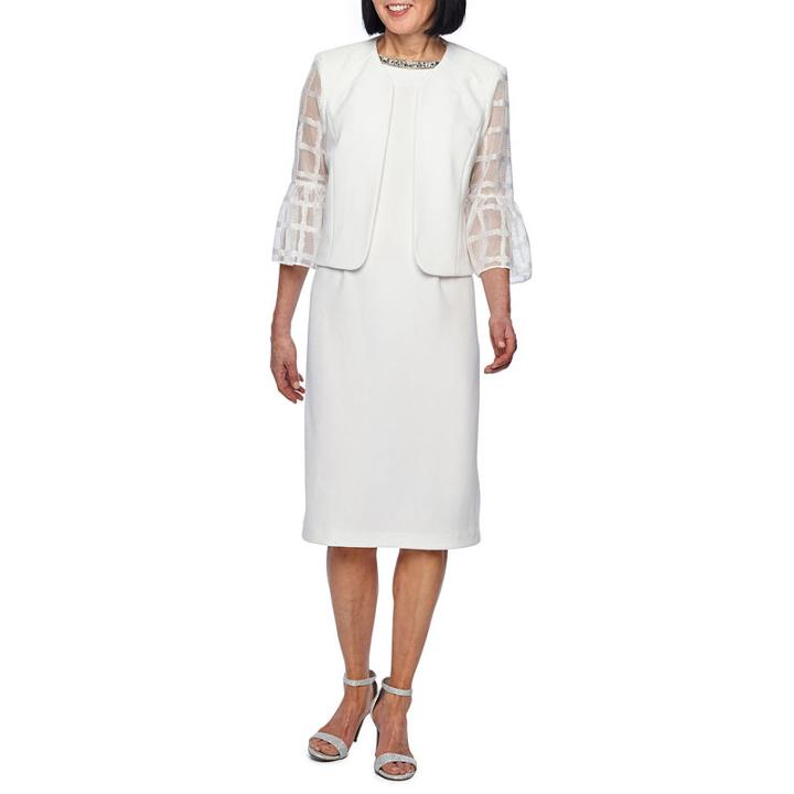 Maya Brooke 3/4 Bell Sleeve Embellished Jacket Dress