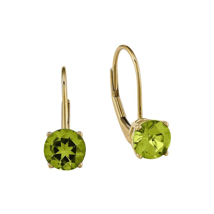 Genuine Peridot 14k Yellow Gold Round Drop Earrings