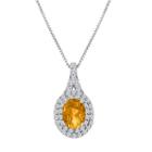 Womens Genuine Yellow Citrine Oval Pendant Necklace