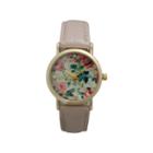 Olivia Pratt Womens Floral Rhinestone Accent Dial Taupe Leather Watch 14977