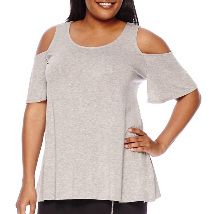 Boutique+ Short-sleeve Cold-shoulder Swing Top - Plus