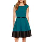 Tiana B. Cap-sleeve Faux-leather Hem Fit-and-flare Dress - Petite