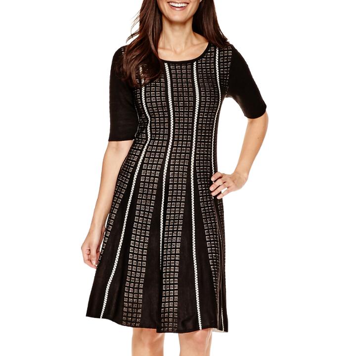 Studio 1 Elbow-sleeve Fit-and-flare Sweater Dress - Petite