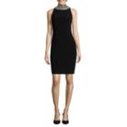 Sl Fashions Sleeveless Beaded-neck Sheath Dress