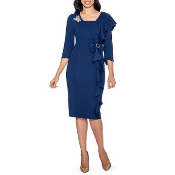 Giovanna Collection Women's Textured Stretch Tweed Sheath Dress With Side Ruffles