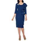 Giovanna Collection Women's Textured Stretch Tweed Sheath Dress With Side Ruffles
