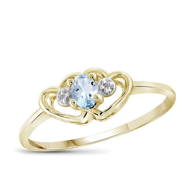 Womens Diamond Accent Aquamarine Blue 14k Gold Over Silver Heart Delicate Ring