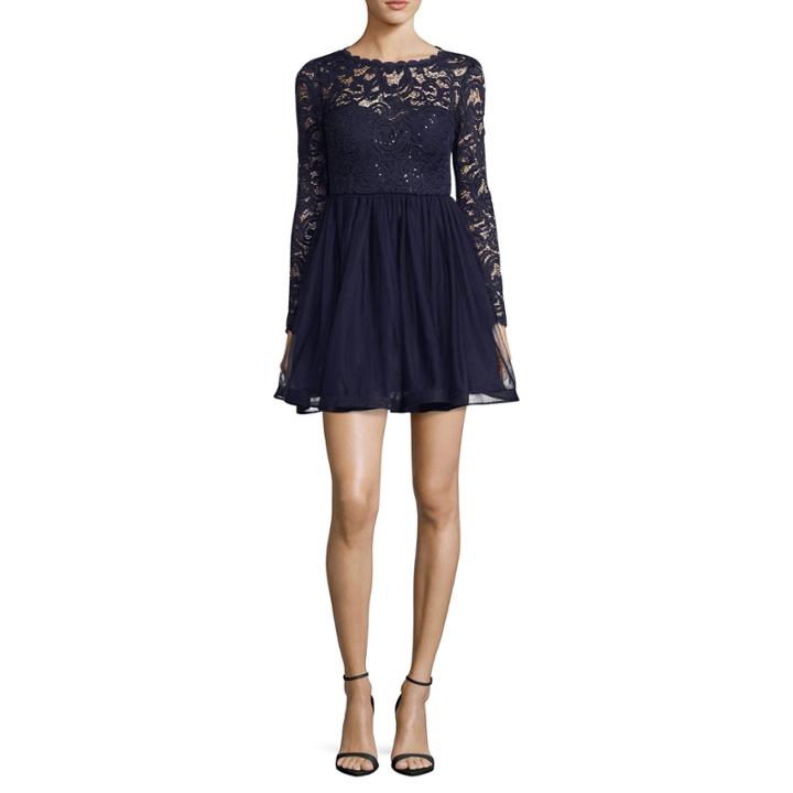My Michelle Long Sleeve Lace Party Dress-juniors