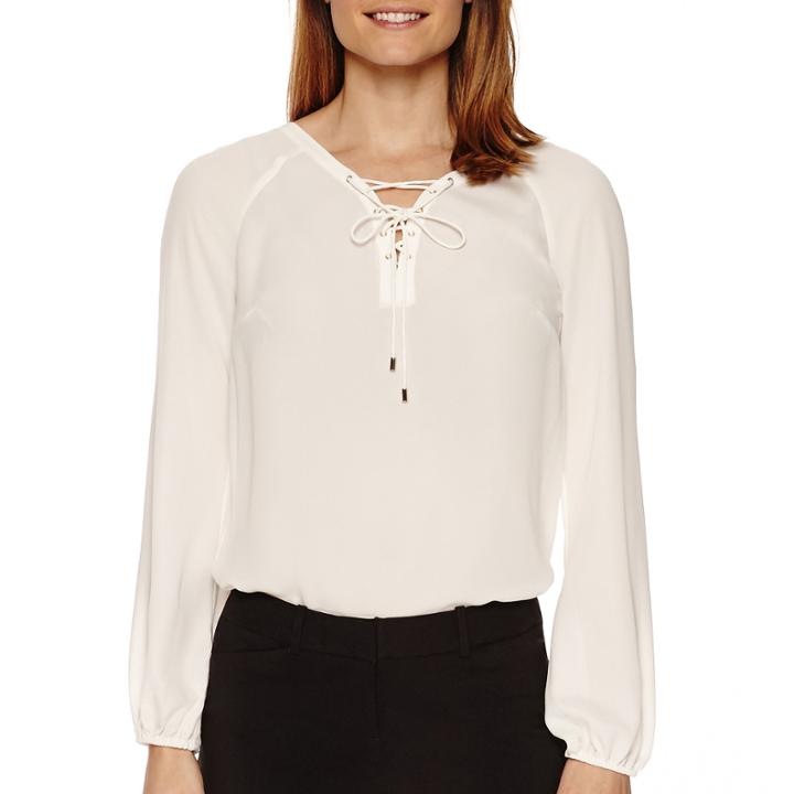 Worthington Long-sleeve Lace-up Blouse - Tall