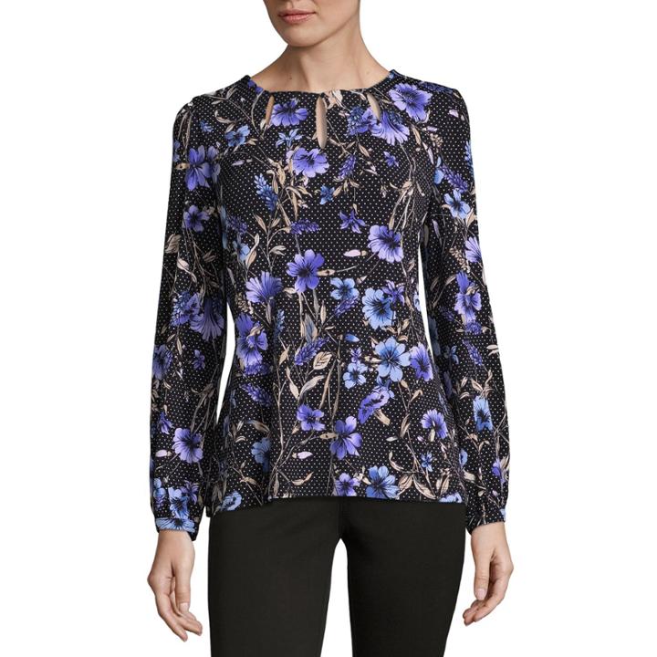 Liz Claiborne Long Sleeve Keyhole Blouse-womens