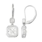 Lab-created White Sapphire 14k Gold Over Silver Leverback Earrings