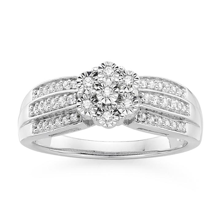 Diamond Blossom 1/5 Ct. T.w. Diamond Triple Shank Sterling Silver Ring