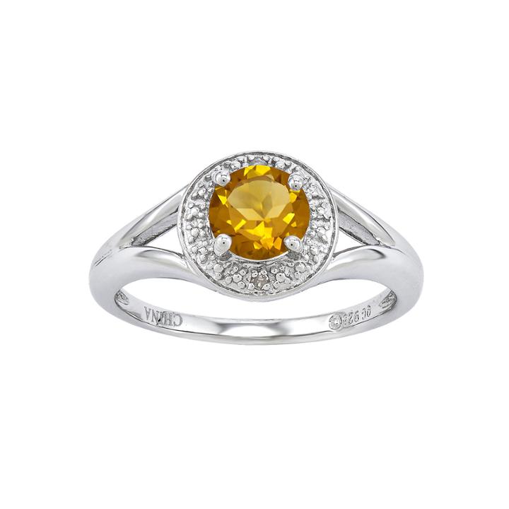 Womens Diamond Accent Genuine Yellow Citrine Sterling Silver Halo Ring