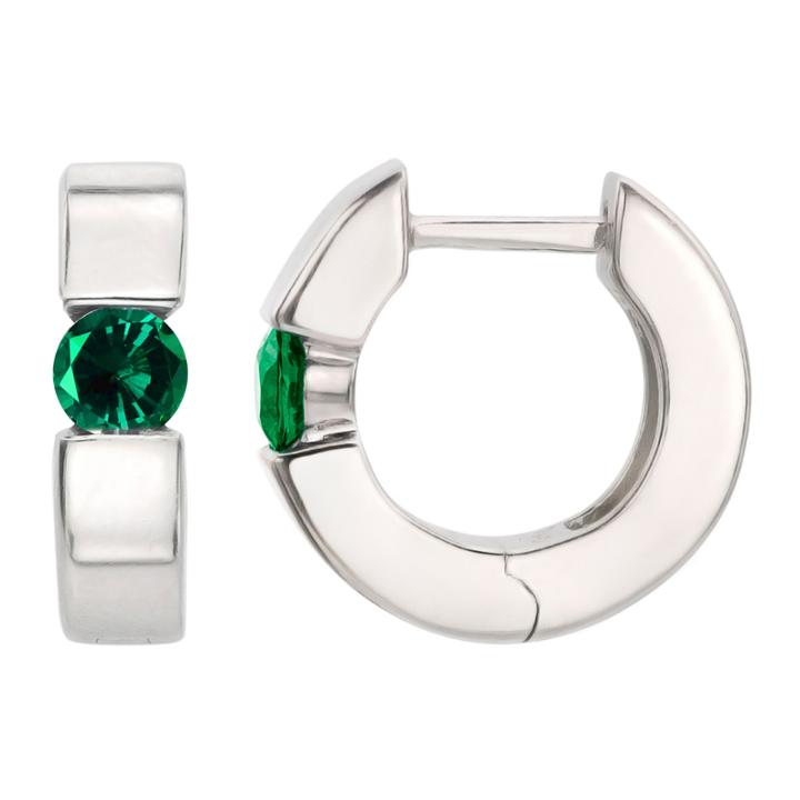 Lab Created Emerald Sterling Silver Hoop Earrings