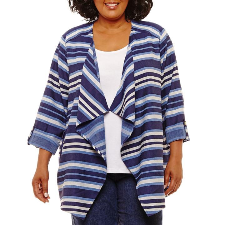Lark Lane True Blue Stripe Twill Jacket- Plus