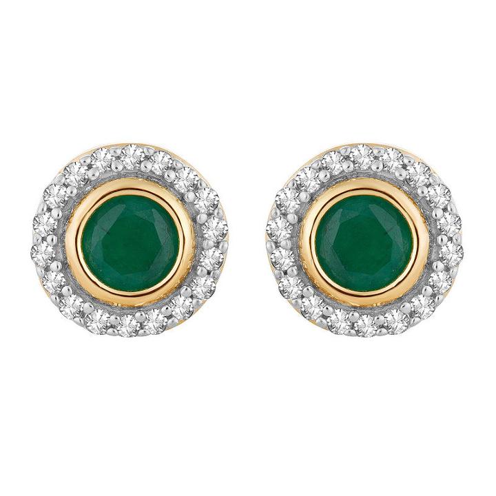 1/10 Ct. T.w. Genuine Green Emerald 10k Gold 7.2mm Round Stud Earrings