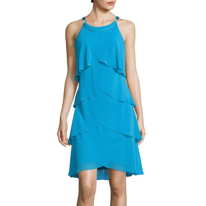 Sl Fashions Sleeveless Embellished Tiered Shift Dress