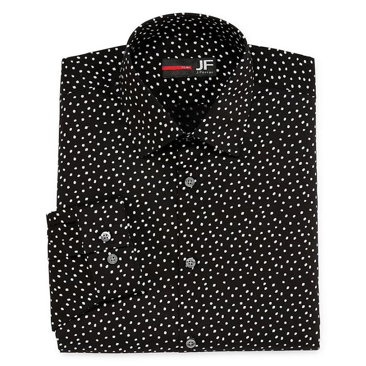 J.ferrar Easy-care Solid Big And Tall Long Sleeve Broadcloth Pattern Dress Shirt