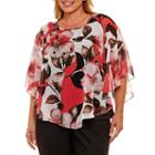 Alfred Dunner Saratoga Springs Short Sleeve Exploded Floral Overlay Blouse-plus