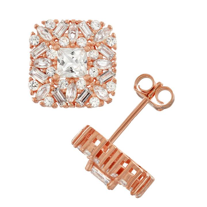 Lab Created White Sapphire 14k Rose Gold Over Silver 14.6mm Stud Earrings