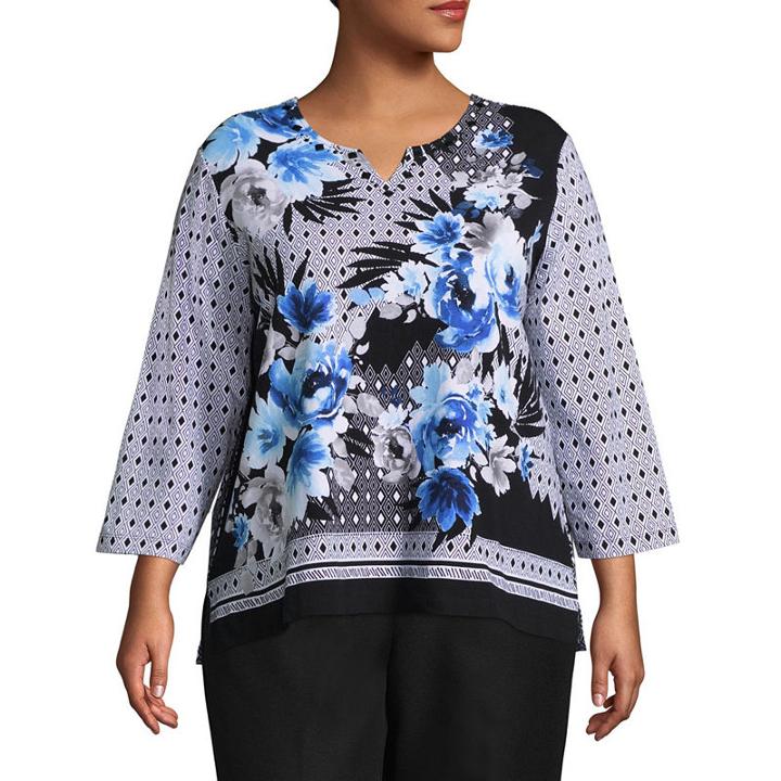 Alfred Dunner Upper East Side Texture Floral Tee- Plus