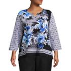 Alfred Dunner Upper East Side Texture Floral Tee- Plus