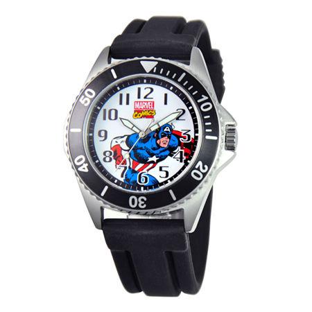 Marvel Honor Mens Captain America Black Rubber Strap Watch