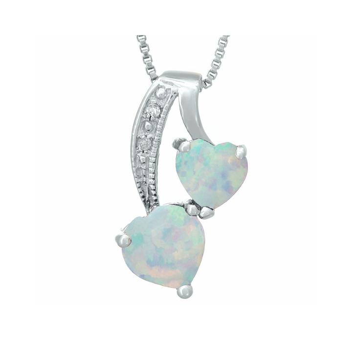 Lab-created Opal And Diamond-accent Sterling Silver Double-heart Pendant Necklace