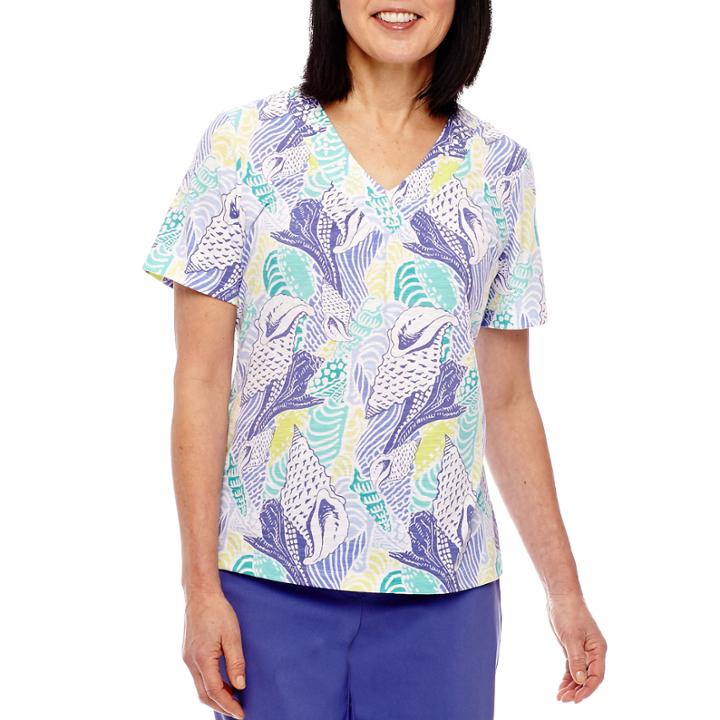 Alfred Dunner Reel It In Short Sleeve Shell Print T-shirt