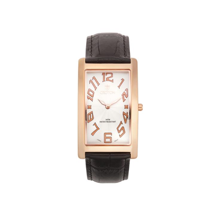 Croton Mens Brown And Rose Rectangular Strap Watches