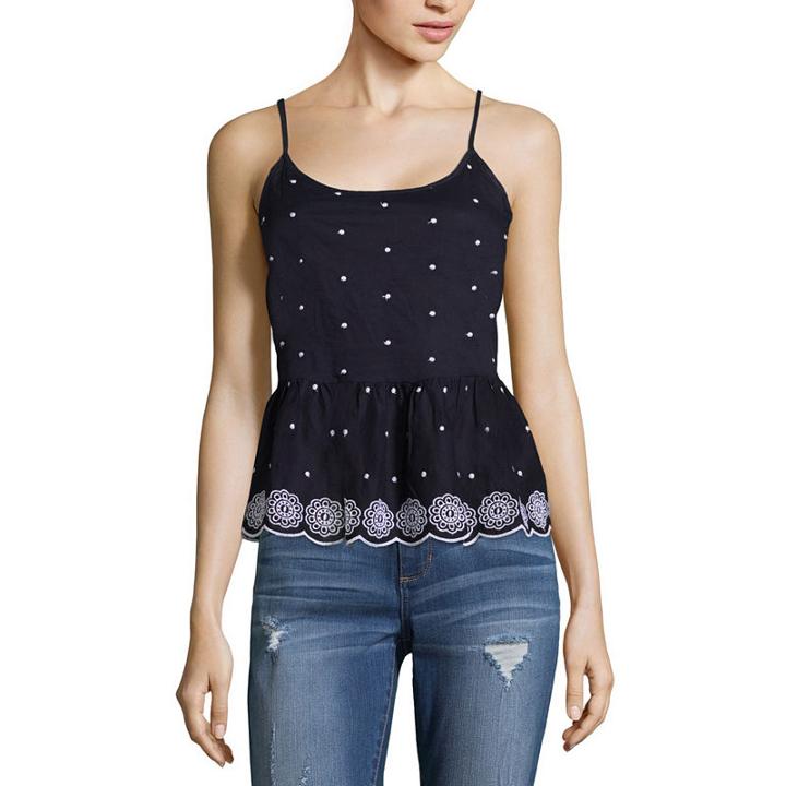 Arizona Embroidered Tie Back Woven Tank- Juniors