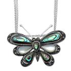 Womens Mother Of Pearl Sterling Silver Butterfly Pendant Necklace Featuring Swarovski Marcasite