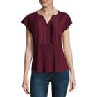 Liz Claiborne Short Sleeve Pleated Split Neck T-shirt