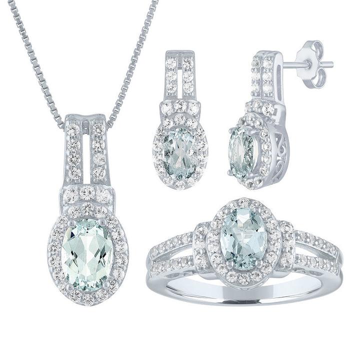 Womens 3-pc. Blue Aquamarine Sterling Silver Jewelry Set