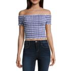 Arizona Off The Shoulder Smocked Crop Top- Juniors