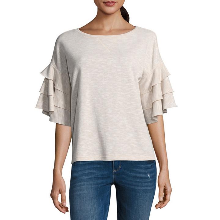 A.n.a Ruffle Sleeve Round Neck Top