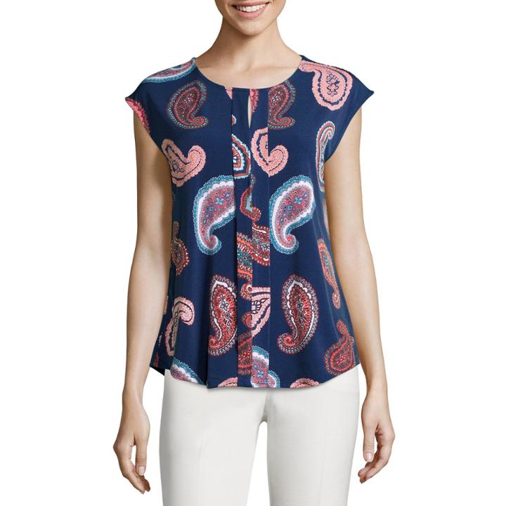 Liz Claiborne Sleeveless Pleated-front Printed Knit Top