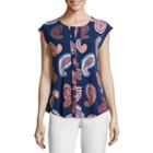 Liz Claiborne Sleeveless Pleated-front Printed Knit Top