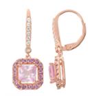 Lab-created Pink Sapphire & Amethyst Diamond Accent 14k Rose Gold Over Silver Leverback Earrings