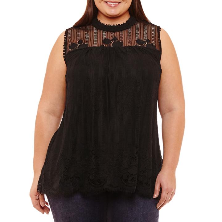 Boutique + Short Sleeve High Neck Knit Blouse-plus