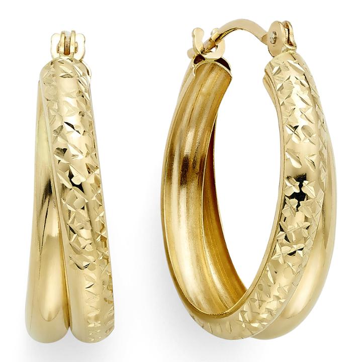 Diamond-cut 14k Yellow Gold 18.6mm Double-hoop Earrings