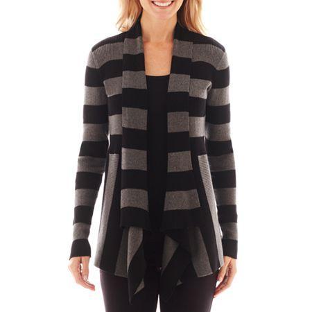 St. John's Bay Long-sleeve Ribbed Flyaway Cardigan