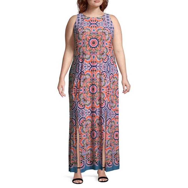 London Times Sleeveless Geometric Maxi Dress - Plus