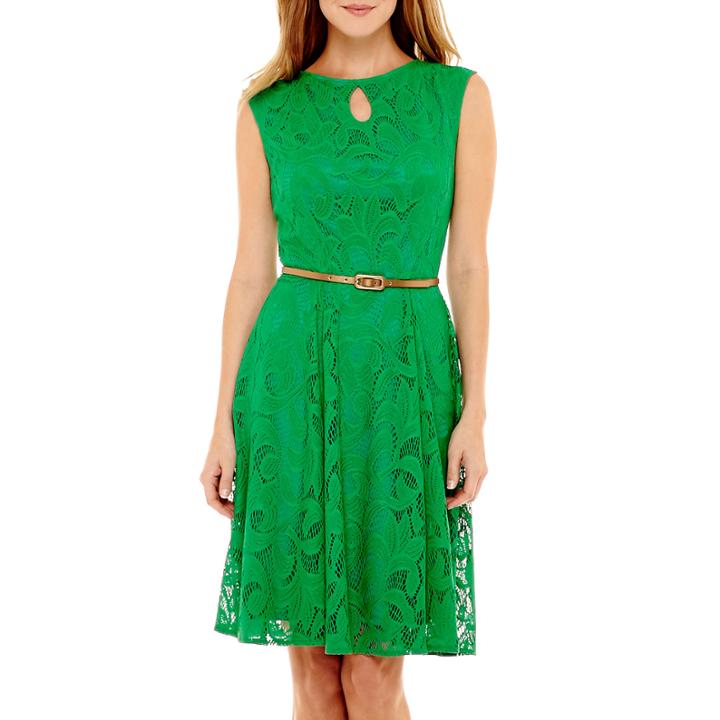 London Style Collection Sleeveless Lace Fit-and-flare Dress