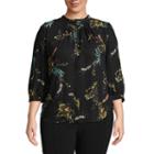 Worthington 3/4 Sleeve Y Neck Woven Blouse-plus