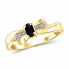 Womens Diamond Accent Genuine Oval Blue Sapphire Gold Over Silver Engagement Ring