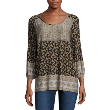 One World Apparel 3/4 Sleeve Scoop Neck Knit Blouse