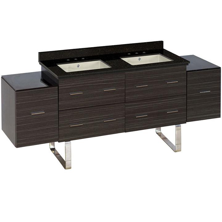 75.5-in. W Floor Mount Dawn Grey Vanity Set For 3h8-in. Drilling Black Galaxy Top Biscuit Um Sink