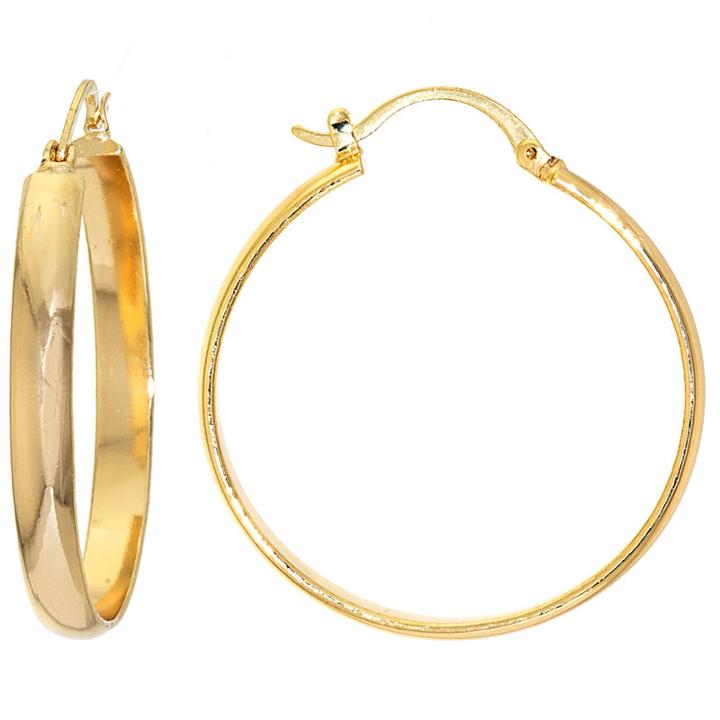 Sparkle Allure Gold Over Brass Flat High Polish Click-top Brass Hoop Earrings