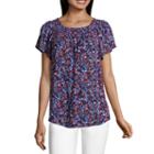 Liz Claiborne Short Sleeve Smocked Neck Top